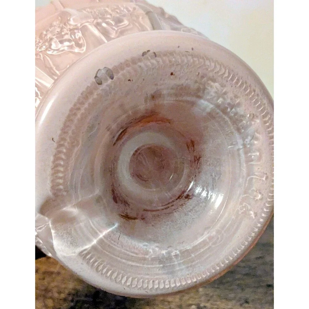 Vintage Kaadan Ltd Pink Embossed Glass Oil Lamp Kerosene Lamp w Clear Chimney